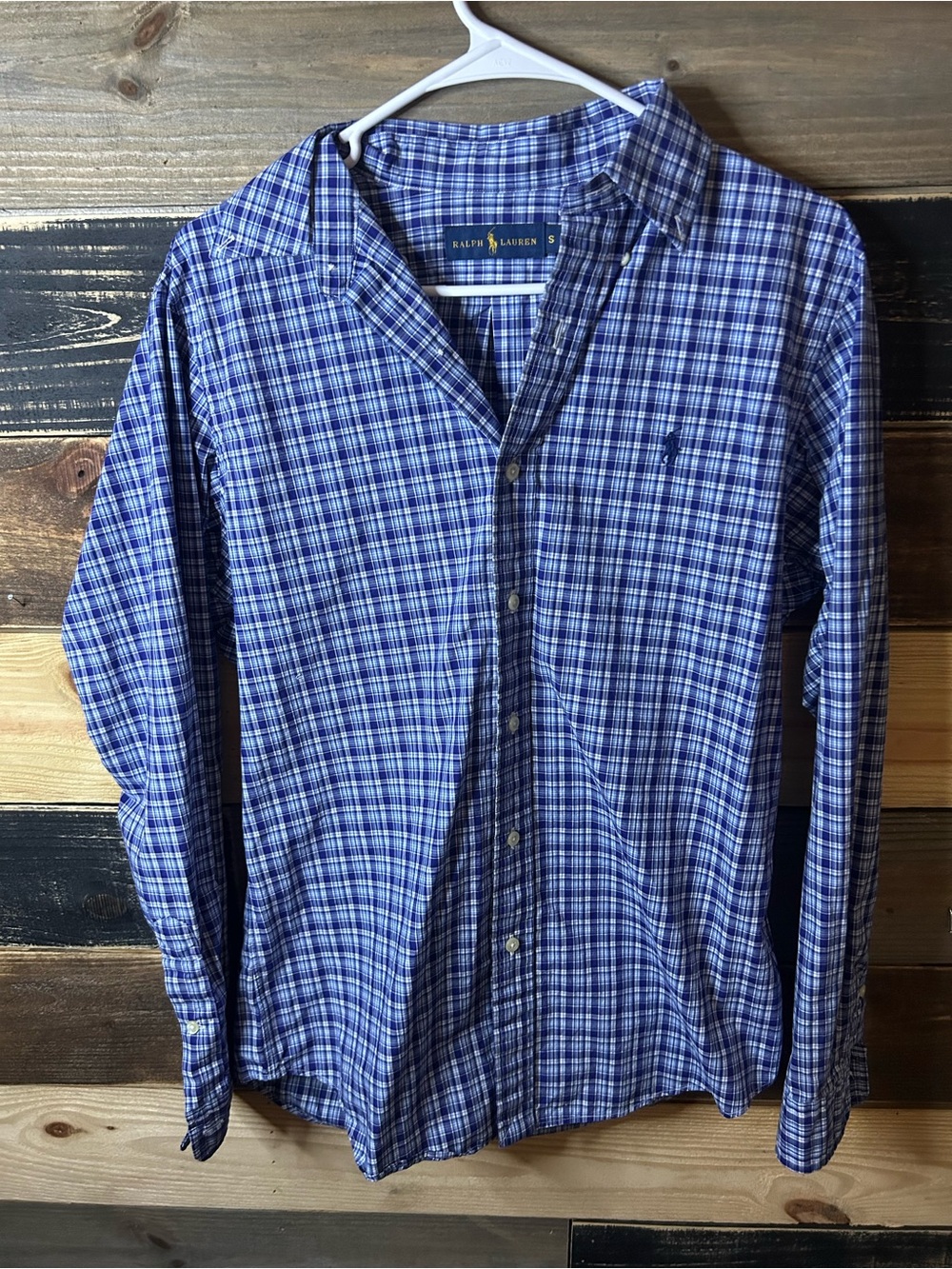 Ralph Lauren Men’s Blue & White Plaid Button-Down Shirt